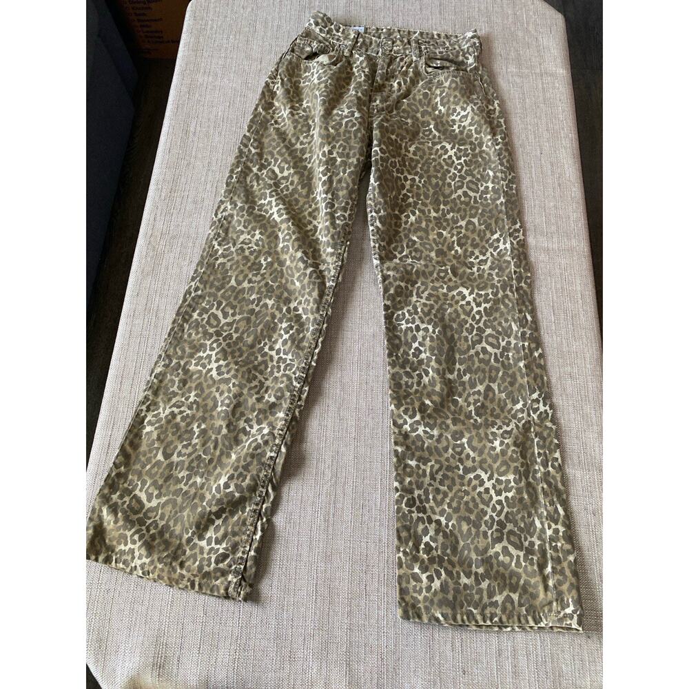 Zara Leopard Print Baggy Jeans Taupe Wide Leg Size 2